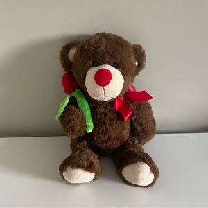 🌹Soft cuddly brown teddy bear with red rose